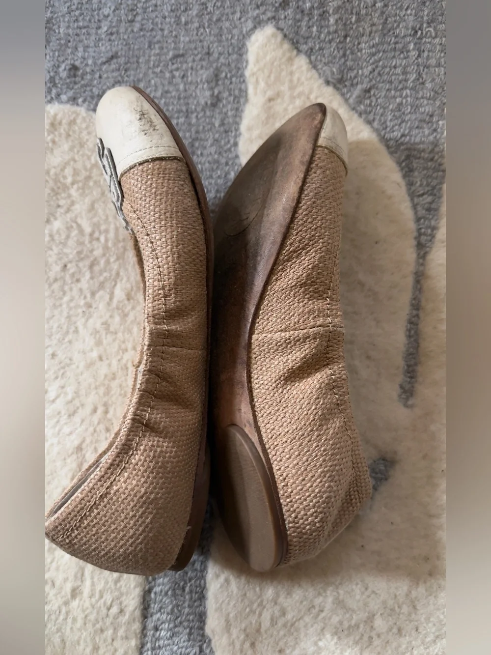 Tory Burch Carita White Natural Beach Woven Straw Leather Ballet Flat Shoes 8 M